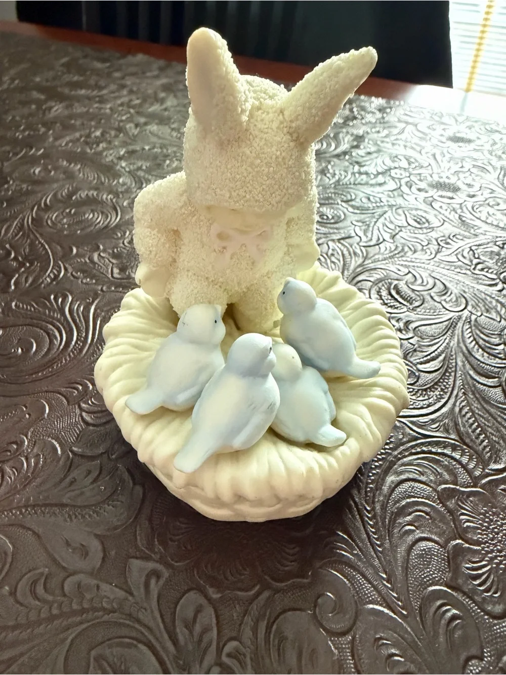 Dept 56, “Snuggling Snowbird”Bird Nest Figurine with Light Blue Birds